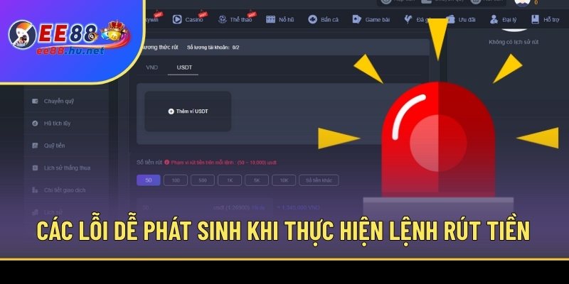 Rút Tiền EE88 Tiện Lợi – Giao Dịch Xử Lý Trong Phút Chốc 2 Các lỗi dễ phát sinh khi thực hiện lệnh rút tiền